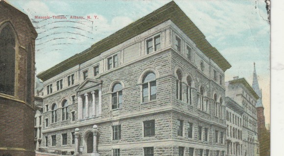 Vintage Used Postcard: (z) 1911 Masonic Temple, Albany, NY