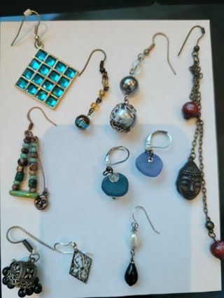 SUPER LOT OF TEN PRS OF EARRINGS- GEMSTONES- SEMI-PRECIOUS- CRYSTALS- NICE- VERY PRETTY- BID TO WIN!