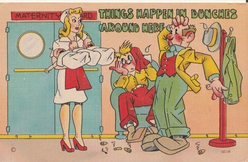 Vintage Unused Postcard: e: Comic: Things Happen in Bunches around Here