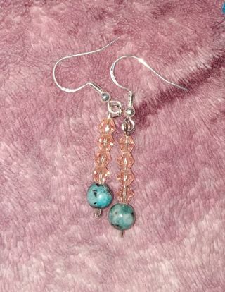 Pink and blue crystal beaded hook earrings new