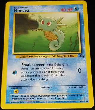 ⚡  Pokemon Card Horsea 49/62 ⚡ 40 HP Fossil Set