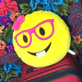 CHILDREN'S KID'S PILLOW NOVELTY EMOJI THROW PILLOW PINK BOW GLASSES HAPPY FACE