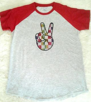 Rainbow Glitter Checkered Peace Sign T-shirt ~ Large