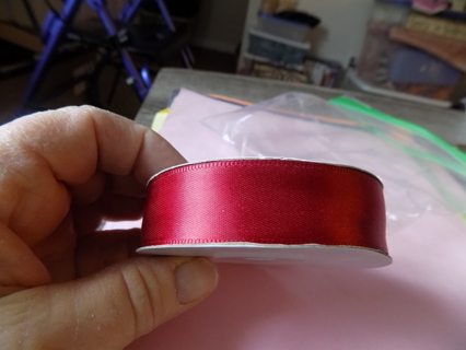 1 inch wide new roll red satin ribbon many yards