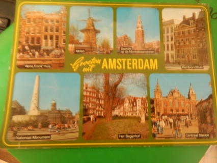 ~ Fun collectable "AMSTERDAM" Post card w/ stamps on back