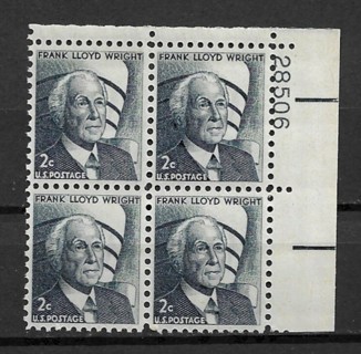 1966 Sc1280 2¢ Frank Lloyd Wright MNH PB4