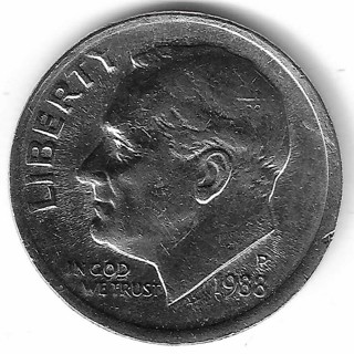 1988 P Roosevelt Dime Off Center Strike Error U.S. 10 Cent Coin