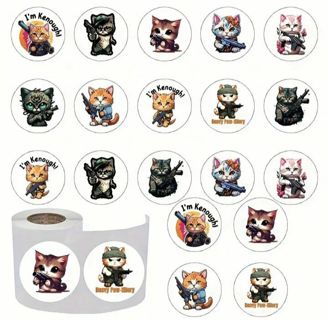 ➡️NEW⭕(10) 1" CATS WITH GUNS STICKERS!!⭕ KENOUGH!