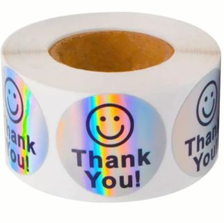 ➡️NEW⭕(2) 1.5" HOLOGRAPHIC SMILEY FACE THANK YOU STICKERS! XXL