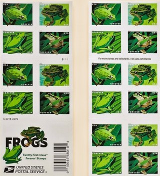 20 Forever Stamps, American Frogs. IS Refundable, Insured, Ships in 1 day.