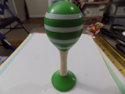 NIP  5 inch green & white stripe wooden rattle for baby