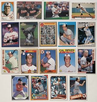 Cal Ripken Jr. Hall of Famer Baltimore Orioles Lot of 18 Baseball Trading Cards
