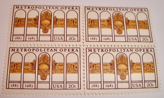 Scott #2045 Metropolitan Opera, Pane of 4 Useable 20¢ US Postage Stamps