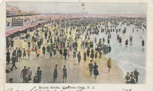 Vintage Used Postcard: 1908 Beach Scene, Atlantic City, NJ