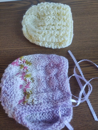 2 Hand Knit Newborn Baby Hats