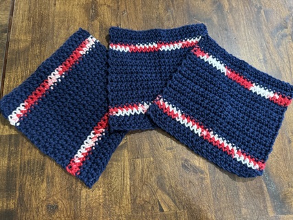 3 Handmade Washcloths Dishcloths Red White and Blue 