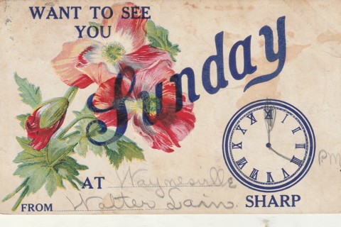 Vintage Used Postcard: (p): 1910 Want to See You Sunday