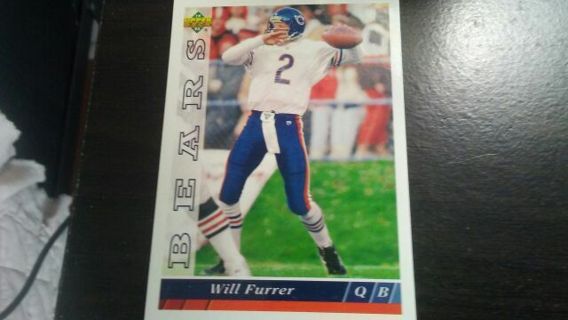 1993 UPPER DECK WILL FURRER CHICAGO BEARS FOOTBALL CARD# 489