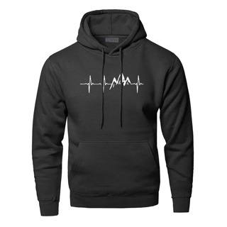 Mountain Heartbeat Hoodies for Man Sweatshirt Autumn Long Sleeve