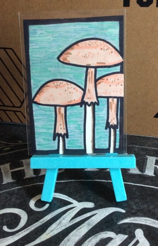 Tan Mushrooms original drawing aceo