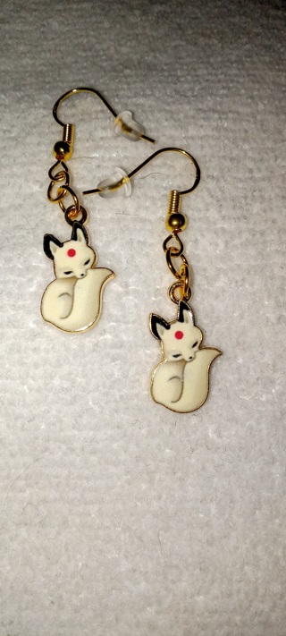 Cute white fox earrings with gold ver sterling ear wires