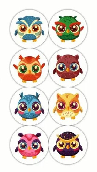 ↗️NEW⭕(8) 1" ADORABLE OWL STICKERS!! (SET 5 of 5)⭕ BIRD