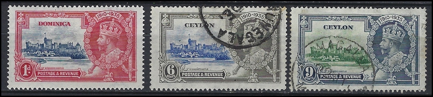1935 CEYLON and DOMINICA King George V stamps (3), Silver Jubilee,MH/U/VF