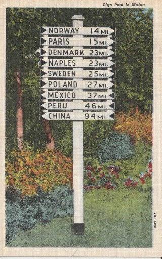 Vintage Used Postcard: d: 1949 Sign Post in Maine