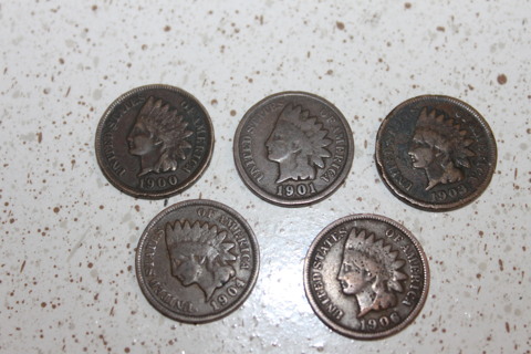 5- INDIAN HEAD PENNYS