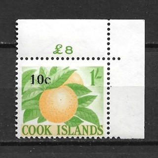 1967 Cook Islands Sc187 Oranges 10c new value overprint on 1sh MH