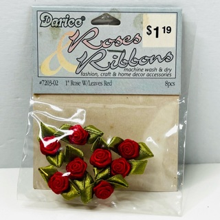 NIP Vintage Red Ribbon Roses Embellishment 