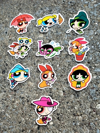 POWER PUFF GIRLS LARGE WATERPROOF GLOSSY STICKERS STYLE 1 FOR LAPTOP SCRAPBOOK WATER BOTTLE AND MORE