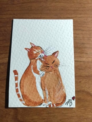 ACEO Original Watercolor Painting 2-1/2 X 3/1/2 My Two Boys It's Bathing Time by Artist Marykay Bond