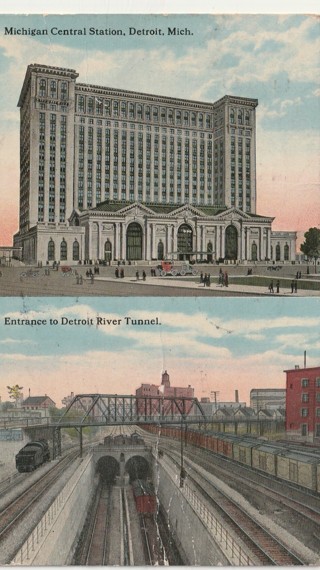 Vintage Used Postcard: 1916 Michigan Central Station/Detroit River Tunnel, MI