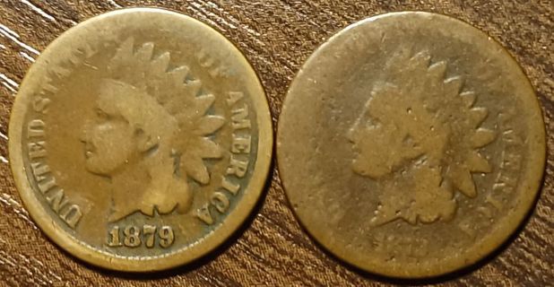 1873 & 1879 USA Indian Head One Cent Coins