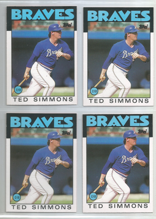 Lot of (4) 1986 Topps Traded Ted Simmons #102T Braves