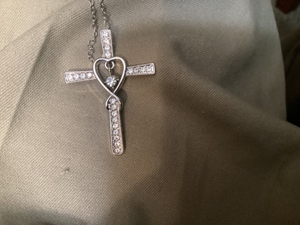 STERLING SILVER CROSS WITH STONES AND CHAIN