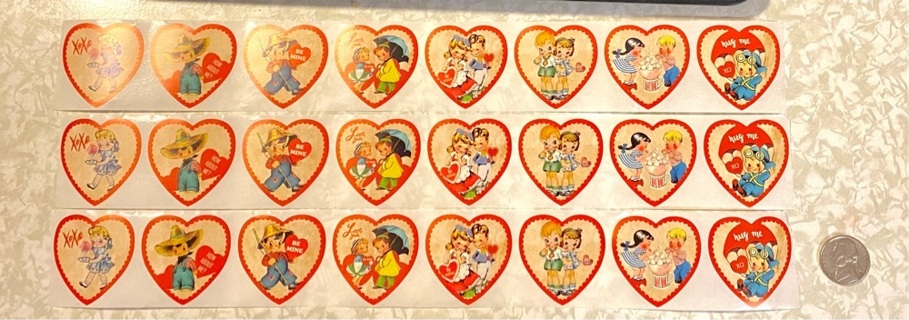 24 Old Fashion Heart Valentine Stickers (48 with Gin)