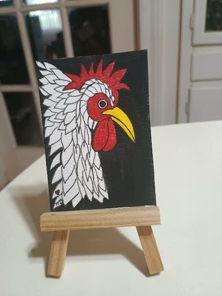 FREE: ACEO Original Watercolor Painting 2-1/2"X 3/1/2" Rooster by Artist Marykay Bond