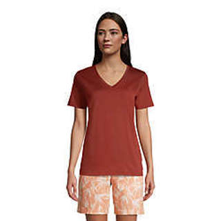 New Lands End Women's Relaxed Supima Cotton Rust Short Sleeve V-Neck T-Shirt Sz L Orig $19.99