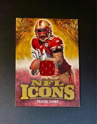 Frank Gore 2009 Icons Game Worn Jersey Football Card!!