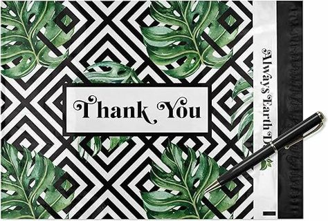 ➡️⭕(1) 'Thank You' Green Leaves/Geometric 10x13" Poly Mailer⭕