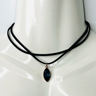 Black Double Strand with Teal Gem Necklace 