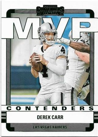 2022 CONTENDERS DEREK CARR MVP GREEN PARALLEL INSERT CARD