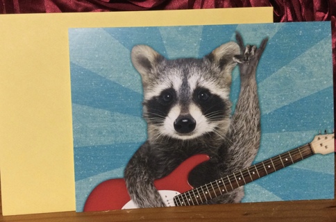 Raccoon Holding a Guitar blank card