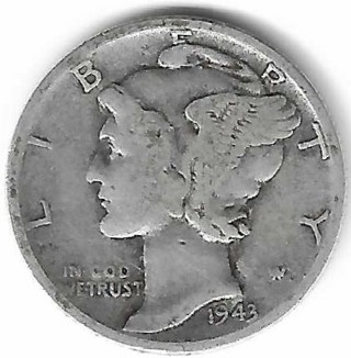 Vintage 1943-D Mercury Dime 90% Silver U.S. 10 Cent Coin