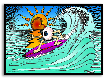 Psychedelic Surfing Eyeball Vinyl 4 inch Sticker