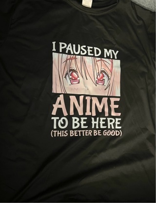 New (Re-Gift) Soft, Black, XL Tee 21” Pit-Pit. 24”L “I Paused My Anime…This Better Be Good"