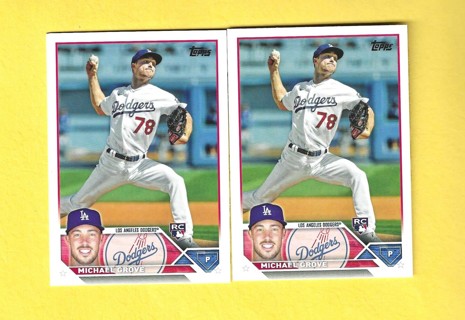 2 2023 Topps Series 1 Michael Grove rookies Dodgers Baseball Card