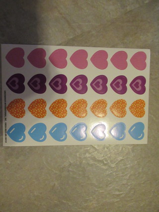 Fun sheet of colorful hearts stickers